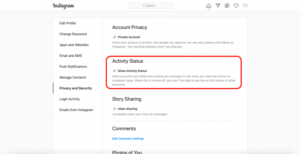Shows how to turn off 'Activity Status'